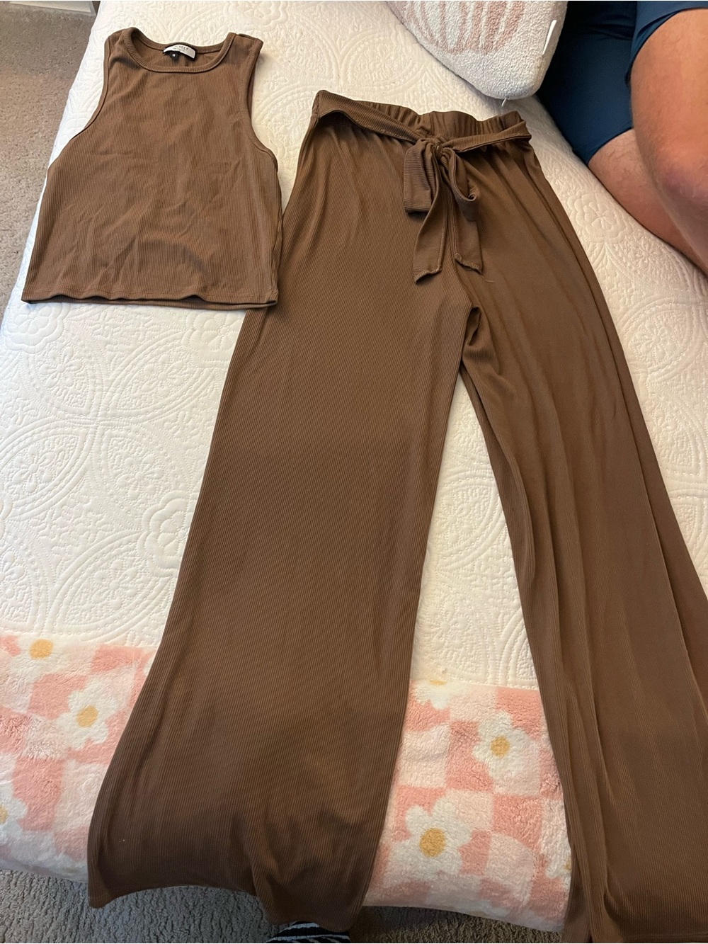 Brown Wide-Leg Tie-Waist Pants - Women's Comfortable matching set